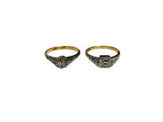 Two 18ct gold diamond single stone rings in platinum illusion settings