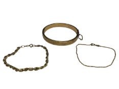 9ct gold hinged bangle and two 9ct gold bracelets (3)
