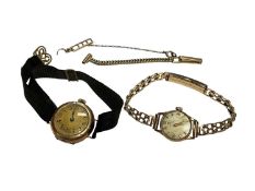 Omega 9ct gold cased wristwatch on plated bracelet, 9ct gold cased wristwatch (London import 1919) o