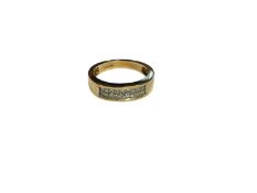 9ct gold diamond ring with two rows of princess cut diamonds in a channel setting, estimated total d
