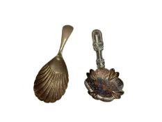 Georgian silver caddy spoons with engraved decoration (Birmingham 1824) and one other silver caddy s
