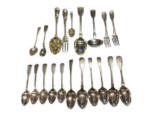 Group of Georgian and later silver spoons and forks