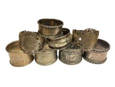 Group of eight Victorian and later silver napkin rings