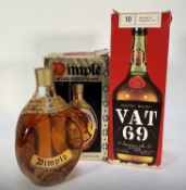 Two bottles, Scotch Whisky VAT 69, in sealed card box, together with Dimple Haig, boxed