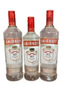 Three bottles, Smirnoff Vodka, 37.5% Vol., 2 x 1 litre, 1x 700ml (3)