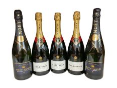 Champagne, five bottles, 3 x Bollinger Special Cuvée Brut, 2 x Moët & Chandon Nectar Impérial Demi-S