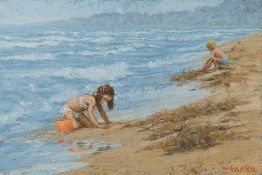 William Tacke "Two Kids on a Beach" Painting