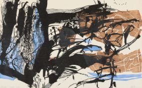 Eugene Larkin "Rocks and Waves" Woodcut
