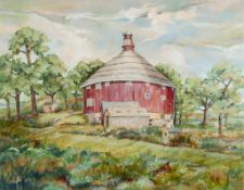 John R. Beckwith "Circle Barn" Oil Painting 1999