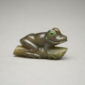 Jeff Spangler "Frog on Bamboo" Jade Ojime