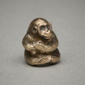 Small Brass Monkey Ojime - Signed Kucer