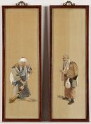 Pair Japanese Silk Embroideries ca. 1900-1920
