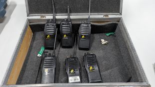 6 off iCOM PMR Walkie- Talkies, only one of which includes a rechargeable battery. This lot also inc