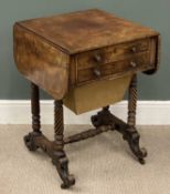FINE VICTORIAN WALNUT WORKTABLE, two drawers, on turned and scrolled supports with stretcher, 78 (h)
