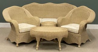 QUALITY BAMBOO/CANE RATTAN FIVE-PIECE CONSERVATORY SUITE, comprising three-seater sofa, 94 (h) x 210