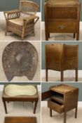 VINTAGE FURNISHING ITEMS including mahogany tray top nightstand, with cupboard door and base drawer,