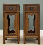 EASTERN HARDWOOD SIDE TABLES, with single drawer and base shelf, 92 (h) x 37 (w) x 37cms (d)