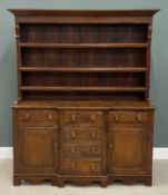 ANTIQUE ANGLESEY STAINED PINE DRESSER, with three shelf rack, three drawers, three cupboard doors,