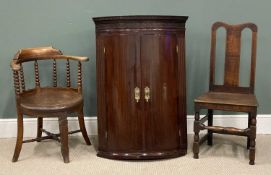 FURNITURE GROUP comprising Victorian mahogany bow fronted wall hanging corner cupboard with dentil