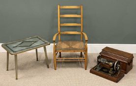 THREE ITEMS INCLUDING MIRRORED COFFEE TABLE, 41 (h) x 61 (w) x 40cms, along with wooden cased hand