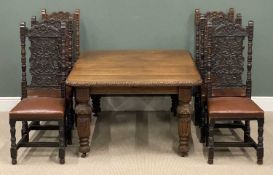 OAK WIND OUT DINING TABLE, c. 1900, 74 (h) x 145 (w) x 122cms (d) (no extra leaves or winder), and