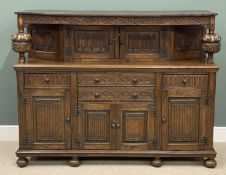 BUFFET SIDEBOARD, c. 1900, carved with linen fold detail and on bun feet, 140 (h) x 183 (w) x
