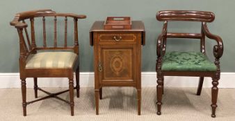 FURNITURE GROUP comprising smoker's bow style mahogany corner chair, with upholstered seat, 88 (h) x