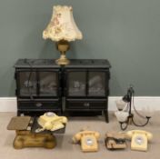 FURNISHING ASSORTMENT, including Dimplex flame effect electric heaters, vintage telephones, Avery