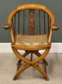 VINTAGE CHINESE X-FRAME HORSESHOE CHAIR with inlay and spindle back, 85 (h) x 65 (w) x 71cms (d)