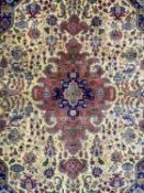 EASTERN WOOLEN RUG, burgundy and multi-coloured with abstract patterns throughout, 289 x 198cms