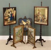 PAIR OF VICTORIAN TAPESTRY POLE SCREENS, on twist tripod bases, 162cms (h) the tallest, and three