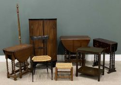ANTIQUE FURNITURE ASSORTMENT, including bow front corner cupboard, barley twist tables, etc. (8)