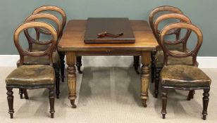 VICTORIAN MAHOGANY WIND OUT EXTENDING DINING TABLE, on turned supports and casters, 74 (h) x 125/178