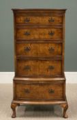 'REPRODUX' WALNUT TALL BOW FRONT CHEST OF FIVE DRAWERS, 105 (h) x 57 (w) x 39cms (d) Provenance: