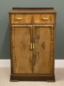 ART DECO WALNUT TALLBOY, with single drawer over twin cupboard doors, shelved interior, labelled '