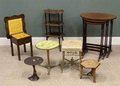 ASSORTED FURNITURE including three shelf inlaid whatnot, nest of three mahogany oval inlaid