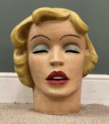 PAPIER-MÂCHÉ HEAD RESEMBLING MARILYN MONROE, 48cms (h) Provenance: private collection Conwy