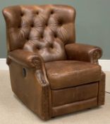 LEATHER/EFFECT BUTTON BACK ELECTRIC RECLINING ARMCHAIR, vintage and distressed style, by Okin (