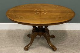 EDWARDIAN MAHOGANY INLAID OVAL TOP TEA TABLE, 70 (h) x 118 (w) x 85cms (d) Provenance: private