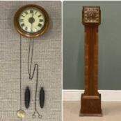 TWO CLOCKS, Art Deco grandmother clock, 142cms (h) and 'Postman's' wall clock with acorn weights and