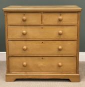 MID-CENTURY LIGHT WOOD CHEST of 2 over 3 long drawers, 104 (h) x 107 (w) x 55cms (d) Provenance: