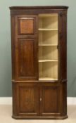 ANTIQUE OAK CORNER CUPBOARD, probably Welsh, shelved painted interior, with fielded panels, 108 (