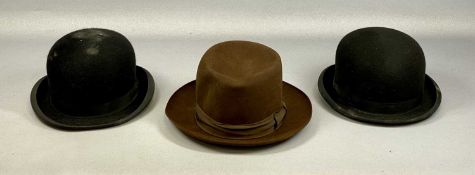 VINTAGE HATS, Woodrow of Piccadilly, two bowlers, one Panama, and a cylindrical black Japanned hat