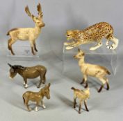 GROUP OF BESWICK ANIMALS including cheetah model no. 3009, stag, deer and foal, and donkey and foal,