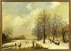 20TH CENTURY DUTCH SCHOOL oil on board - frozen landscape with figures, 40.5 x 57cms Provenance: