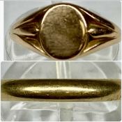 9CT GOLD WEDDING BAND, size K, and rose gold signet ring, size L, 4.9gms gross Provenance: private