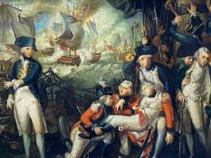 AFTER MATHER BROWN (American, 1761 - 1831) oil on metal panel - Lord Howe on Queen Charlotte's