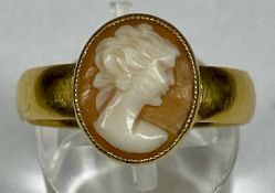 22CT GOLD CAMEO PORTRAIT RING, size R/S, 5.8gms Provenance: private collection Conwy