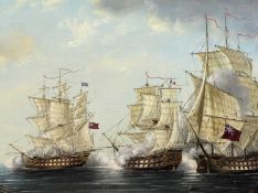 ‡ DURAN FAINE (20th century) oil on canvas - Battle of Trafalgar, signed lower right, 59.5 x 90cms