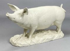 WEDGWOOD QUEEN'S WARE: QUEEN'S PLAIN LARGE STANDING PIG, on moulded base, black backstamp, 19 (h)